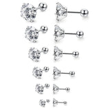 Stainless Steel Stud Earrings CZ Set Men Women Earring