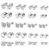 Stainless Steel Stud Earrings CZ Set Men Women Earring
