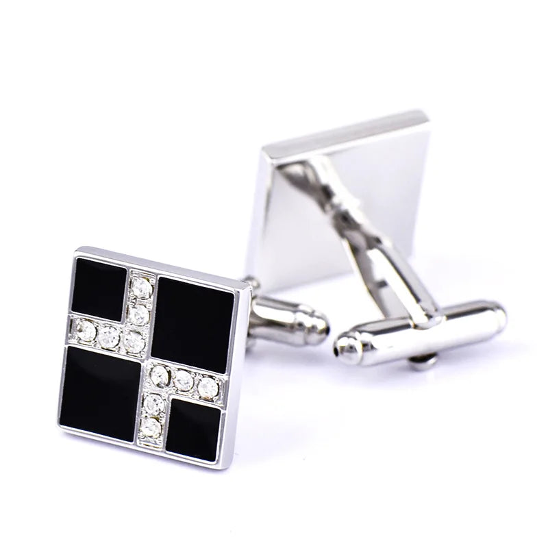Paris Square Enamel Cufflinks Crystal With Rhinestone Cuff Links Men's