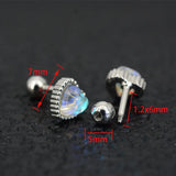 16G Heart Prong Tragus Cartilage Piercing Crystal Zircon Ear Studs