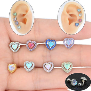 16G Heart Prong Tragus Cartilage Piercing Crystal Zircon Ear Studs