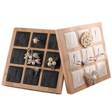 Bamboo 9 Grids PU Leather Rings Display Stand Black/White/Beige