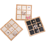 Bamboo 9 Grids PU Leather Rings Display Stand Black/White/Beige