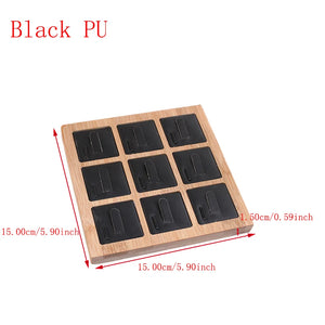 Bamboo 9 Grids PU Leather Rings Display Stand Black/White/Beige