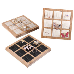 Bamboo 9 Grids PU Leather Rings Display Stand Black/White/Beige