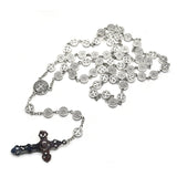 1 Pc Round Metal Bead Catholic Rosary Bead Cross Necklace