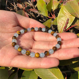 Natural Aquamarine Tiger Eye Bracelet 6mm Round Beads Crystal Quartz Healing