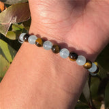 Natural Aquamarine Tiger Eye Bracelet 6mm Round Beads Crystal Quartz Healing
