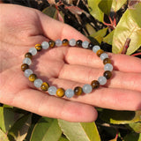 Natural Aquamarine Tiger Eye Bracelet 6mm Round Beads Crystal Quartz Healing