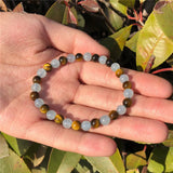 Natural Aquamarine Tiger Eye Bracelet 6mm Round Beads Crystal Quartz Healing