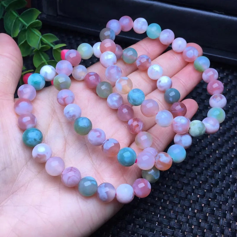 1 Pc Fengbaowu Agate Bracelet Round Beads Crystal Reiki Healing Stone Jewelry