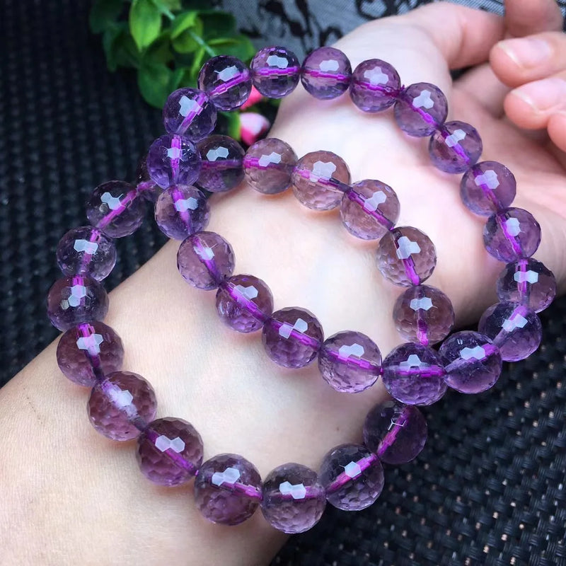 Natural Amethyst 128 Faceted Round Beads Bracelet Crystal Healing Stone