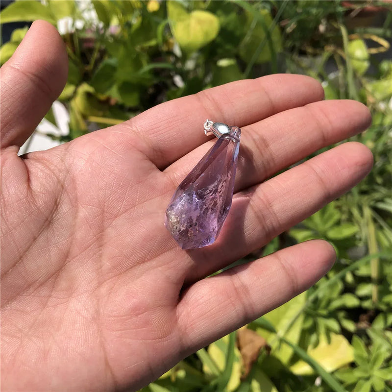 Natural Amethyst Amazonite Lapis Smoky Rose Quartz 925 Silver Pendent