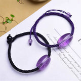 Fengbaowu Amethyst Barrel Bead Woven Bracelet Crystal Healing Stone Jewelry