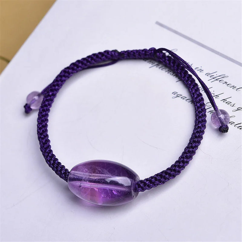 Fengbaowu Amethyst Barrel Bead Woven Bracelet Crystal Healing Stone Jewelry