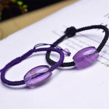 Fengbaowu Amethyst Barrel Bead Woven Bracelet Crystal Healing Stone Jewelry