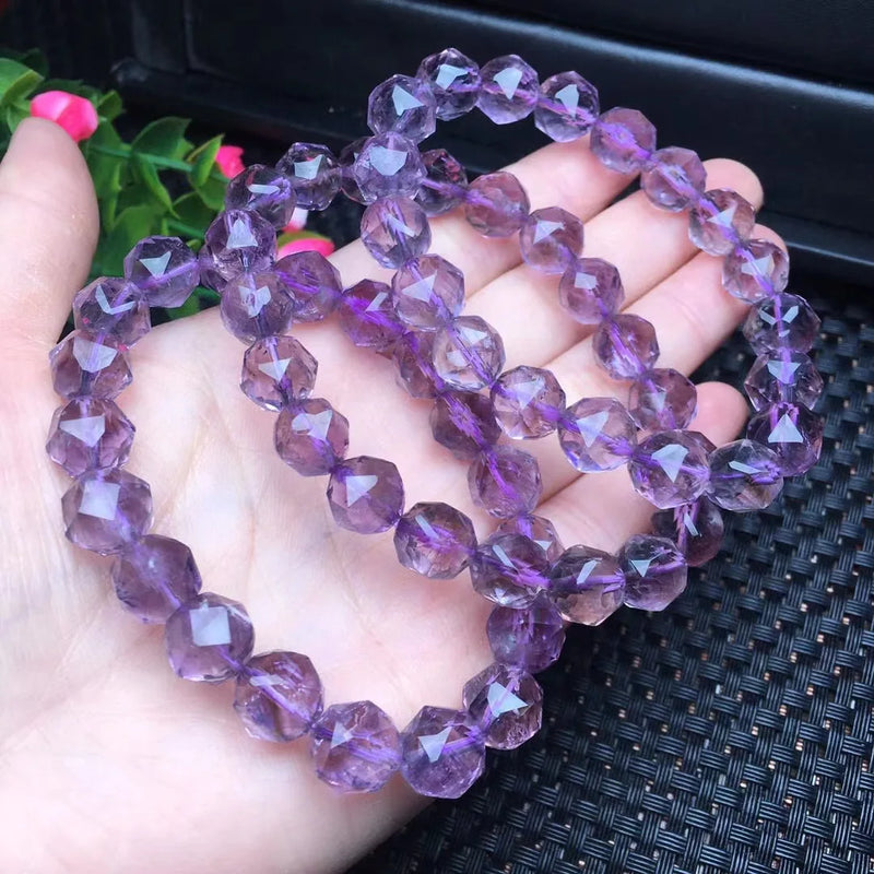 Fengbaowu Amethyst Bracelet Faceted Diamond Bead Crystal Reiki Healing Stone