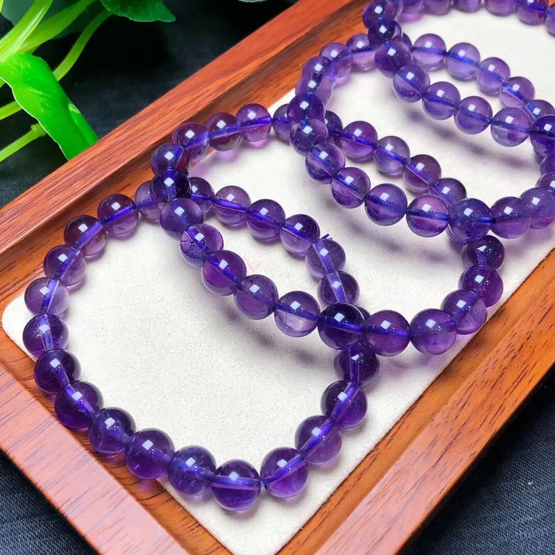 Natural Amethyst Bracelet Round Beads Reiki Healing Stone Jewelry Gift