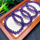 Natural Amethyst Bracelet Round Beads Reiki Healing Stone Jewelry Gift