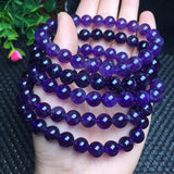 Fengbaowu Amethyst Bracelet Round Beads Reiki Healing Stone Jewelry
