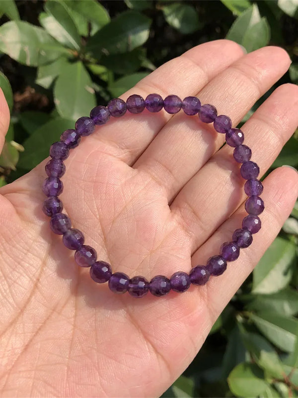 Fengbaowu Amethyst Bracelet 128 Faceted Beads Quartz Healing Stone Jewelry