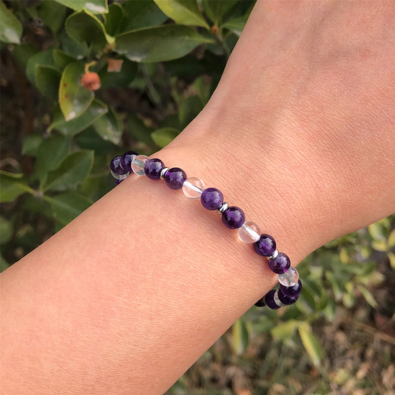 Natural Amethyst Rock Quartz Bracelet 6mm Crystal Healing Stone