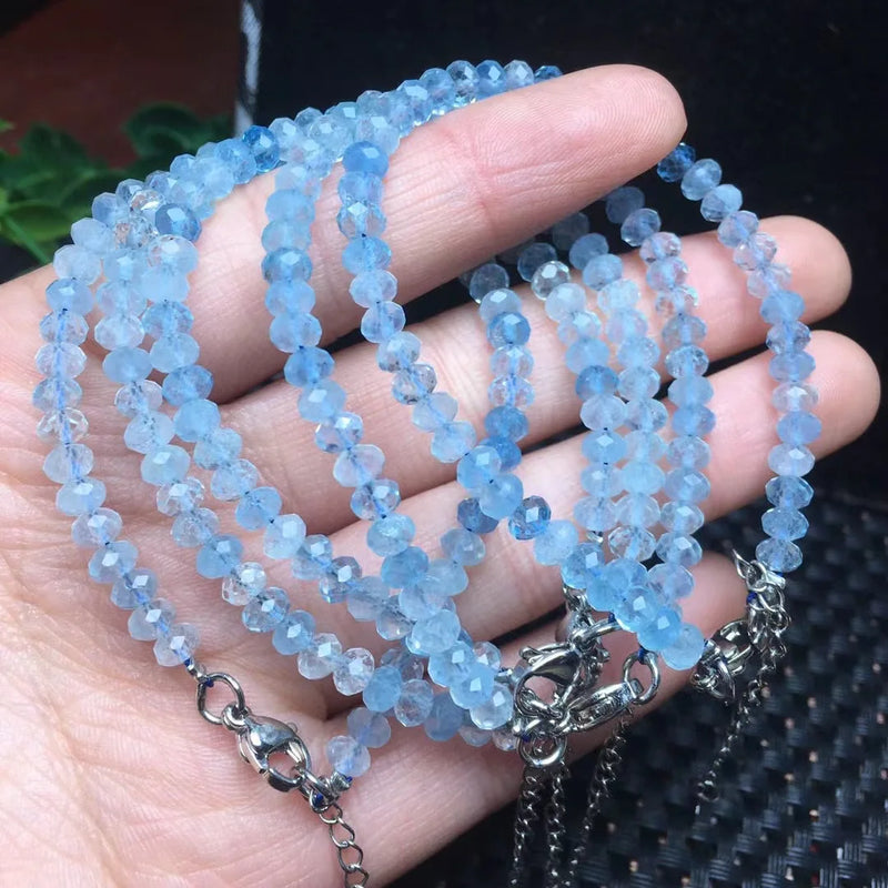 Natural Aquamarine Abacus Faceted Bead Chain Bracelet Crystal Healing Stone