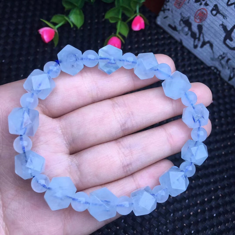 Natural Aquamarine Bracelet Faceted Bead Crystal Healing Stone