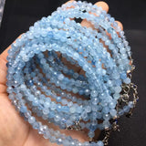 Natural Aquamarine Chain Bracelet Round Faceted Beads Reiki Healing Stone