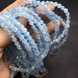 Natural Aquamarine Chain Bracelet Round Faceted Beads Reiki Healing Stone