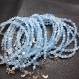 Natural Aquamarine Chain Bracelet Round Faceted Beads Reiki Healing Stone