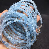 Natural Aquamarine Chain Bracelet Round Faceted Beads Reiki Healing Stone