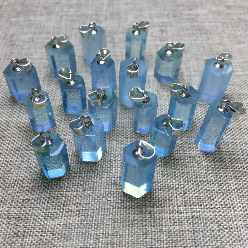 Aquamarine Hexagonal Prism Pendant 925 Sterling Silver Crystal
