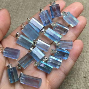 Aquamarine Hexagonal Prism Pendant 925 Sterling Silver Crystal