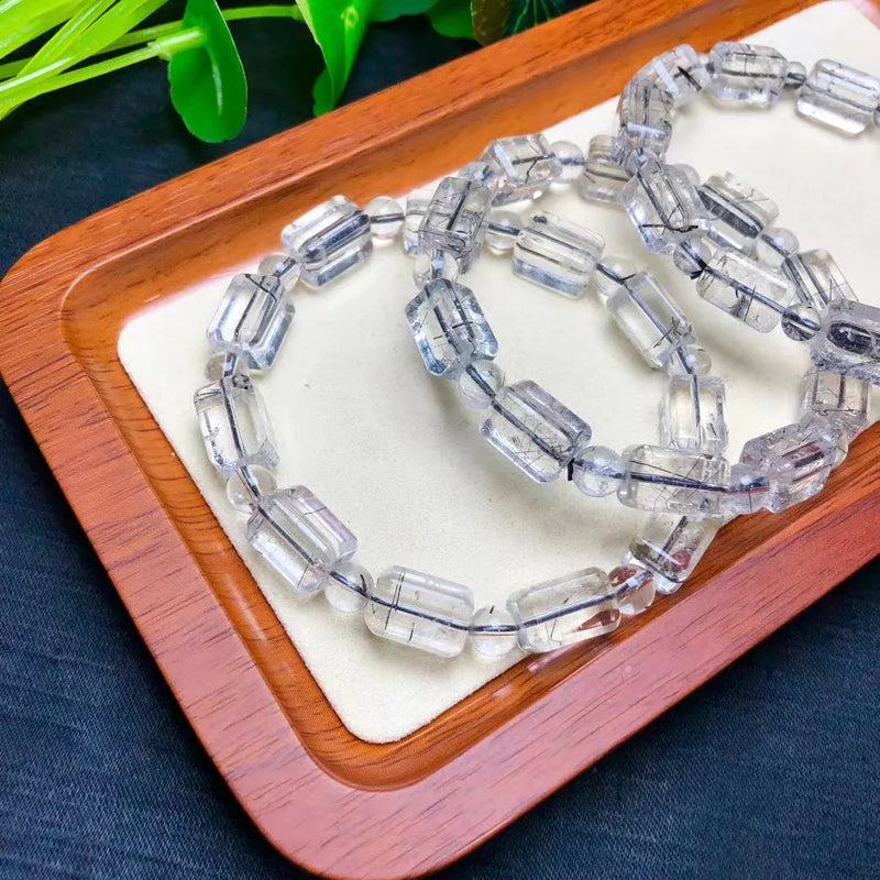 Fengbaowu Natural Rutilated Quartz Bracelet Crystal Reiki Healing Stone