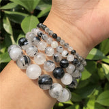 Natural Rutilated Quartz Tourmaline Bracelet Crystal Healing Stone