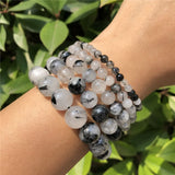 Natural Rutilated Quartz Tourmaline Bracelet Crystal Healing Stone