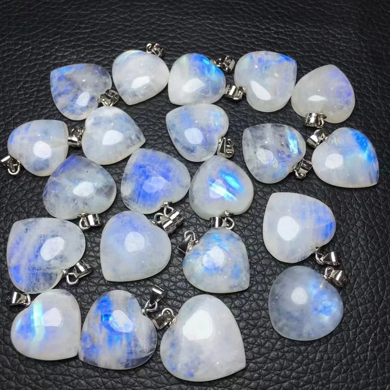Natural Moonstone Heart Pendant 925 Silver Crystal Healing Stone Jewelry