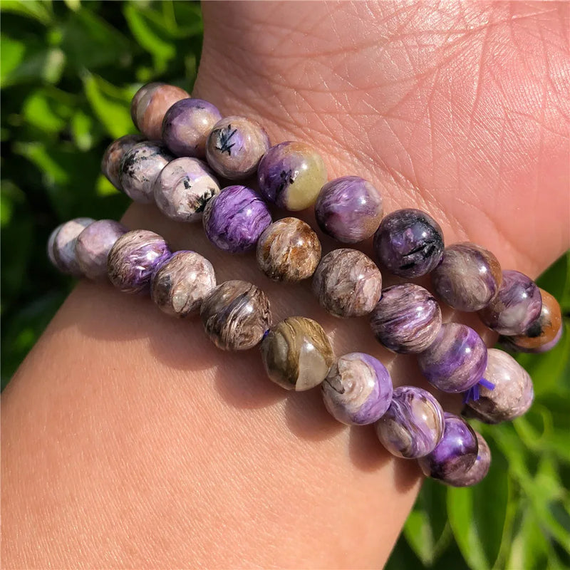 8mm Charoite Bracelet Natural Healing Stone Reiki Jewelry Gift