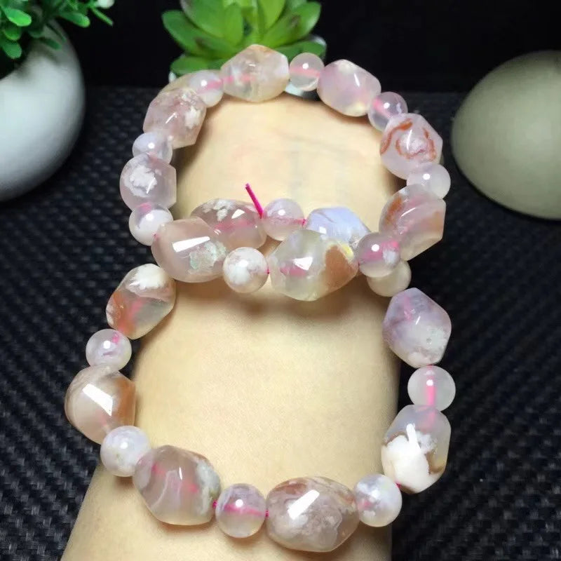 Cherry Blossom Stone Bracelet - Flower Sakura Agate Crystal Healing