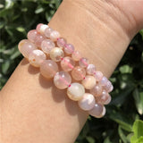 Natural Cherry Blossom Stone Bracelet Flower Agate Crystal Healing Women Jewelry