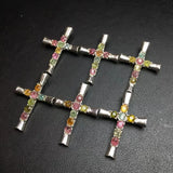 Colorful Tourmaline Cross Pendant 925 Sterling Silver Reiki Healing Stone