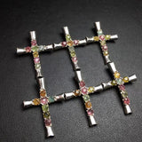 Colorful Tourmaline Cross Pendant 925 Sterling Silver Reiki Healing Stone