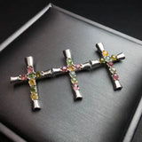 Colorful Tourmaline Cross Pendant 925 Sterling Silver Reiki Healing Stone