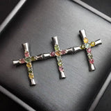 Colorful Tourmaline Cross Pendant 925 Sterling Silver Reiki Healing Stone