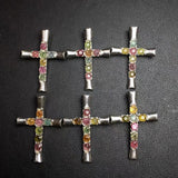 Colorful Tourmaline Cross Pendant 925 Sterling Silver Reiki Healing Stone