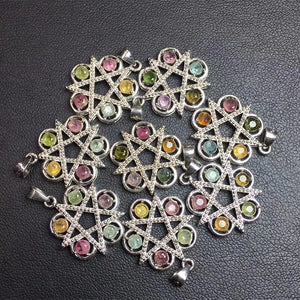 Natural Tourmaline Star Pendant 925 Silver Jewelry Gift