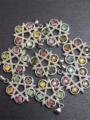 Natural Tourmaline Star Pendant 925 Silver Jewelry Gift