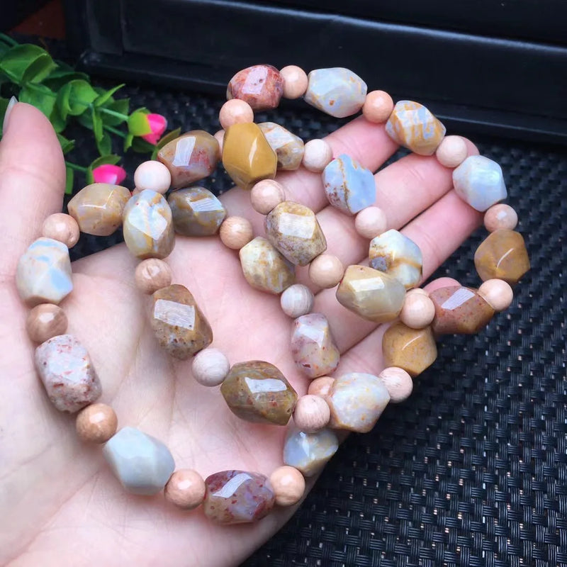 Natural Coral Jade Bracelet Irregular Faceted Bead Crystal Healing Stone Jewelry