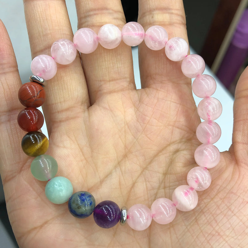 7 Chakras Charm Bracelet Natural Crystal Round Beads Healing Stone Women Jewelry